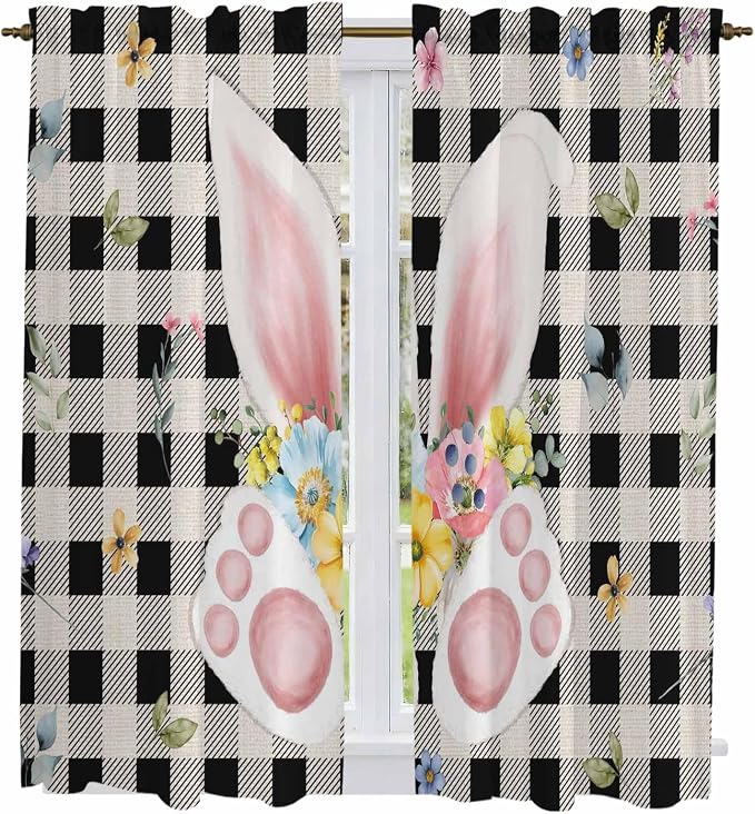 Easter Window Curtains 63 Inch Long 2 Panel Set, Rod Pocket Bedroom Curtains &