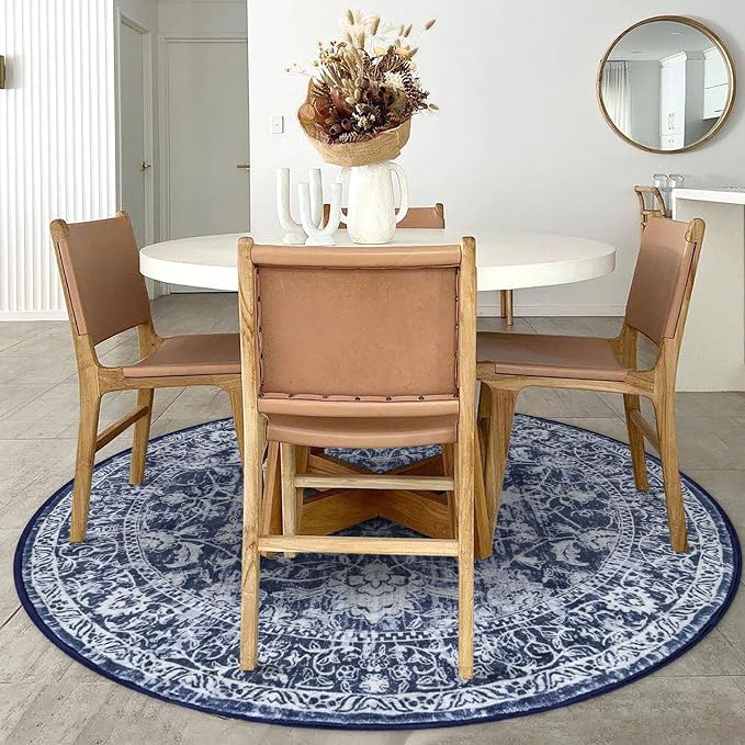 KILOCOCO Area Rug 5ft Round Living Room Rug Washable Printed Vintage Floral