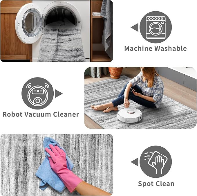 2x10 Washable Runner Rugs for Hallway: Easy-to-Clean Abstract Runners for