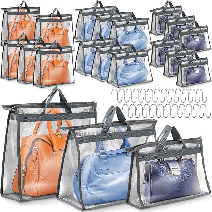 Chumia 20 Pack Dust Bags for Handbags Clear Handbag Storage Organizer, 3 Sizes