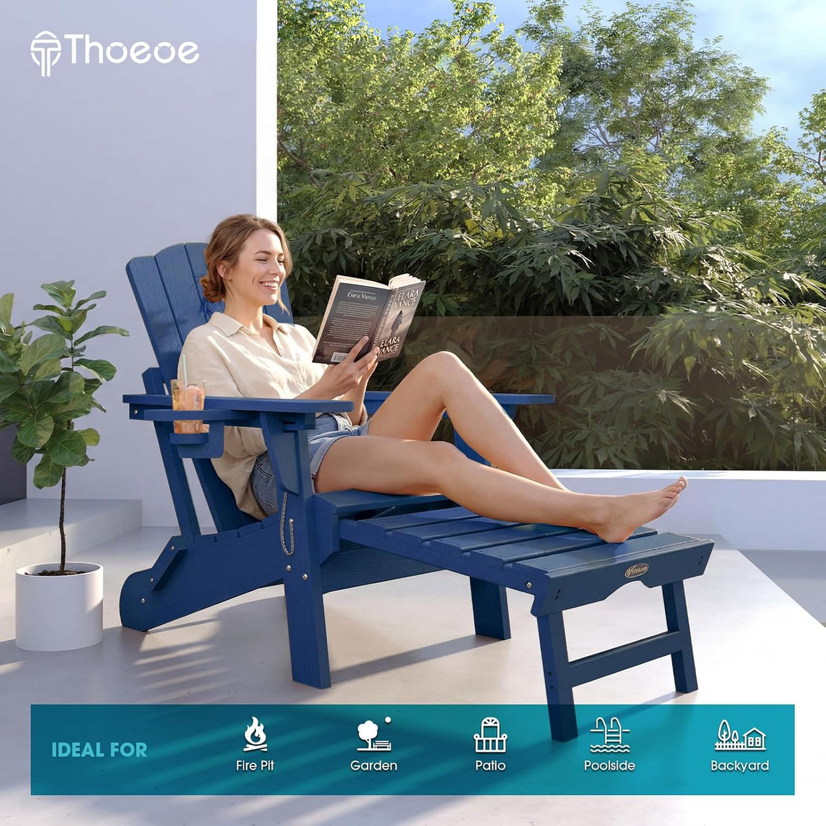 THOEOE Adirondack Chairs with Footrest, Folding HDPE Chairs Set of 2