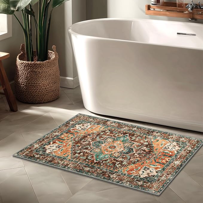 Yamaziot Washable Area Rug, 2x3 Small Entryway Rug Non-Slip Boho Vintage Rug