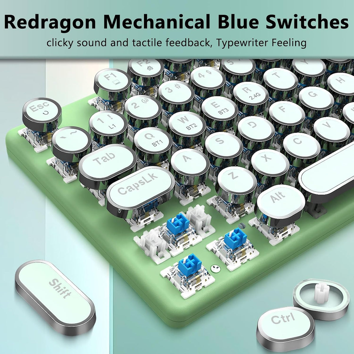 Redragon K710 Wireless Typewriter Mechanical Gaming Keyboard, Green