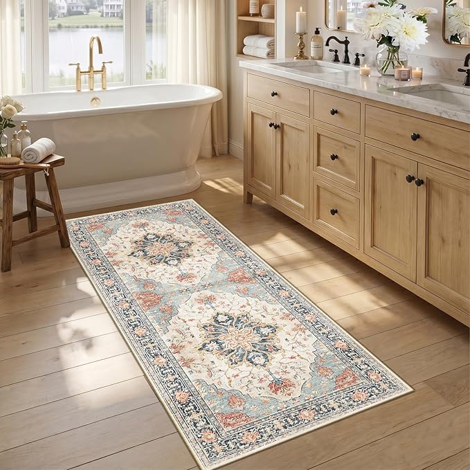 RELEANY Area Rugs Runner 2'6"x5' Washable Non-Slip, Floral Vintage Distress