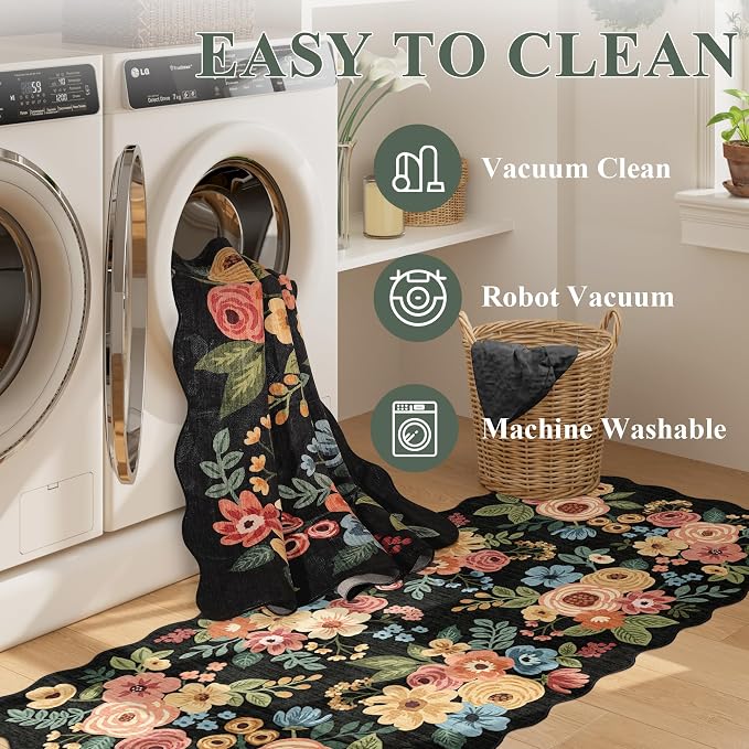 DUKINO 2x12 Runner Rug for Hallway, Soft Floral Washable Kitchen Runner Rug