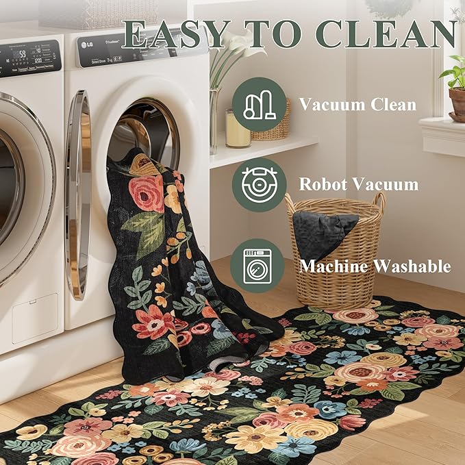DUKINO 2x8 Washable Runner Rug, Lightweight Soft Floral Hallway Rug Runner