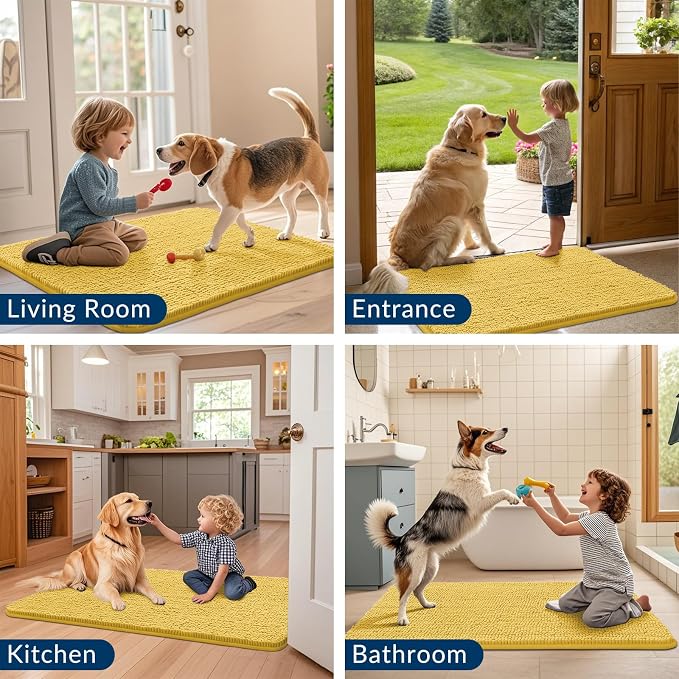 Smiry Dog Door Mat for Muddy Paws 30x20, Absorbent Dirt Trapper, Non-Slip