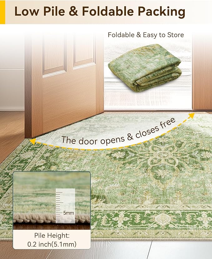 RELEANY Area Rugs 6'x8' Washable Non-Slip, Floral Vintage Distress Medallion