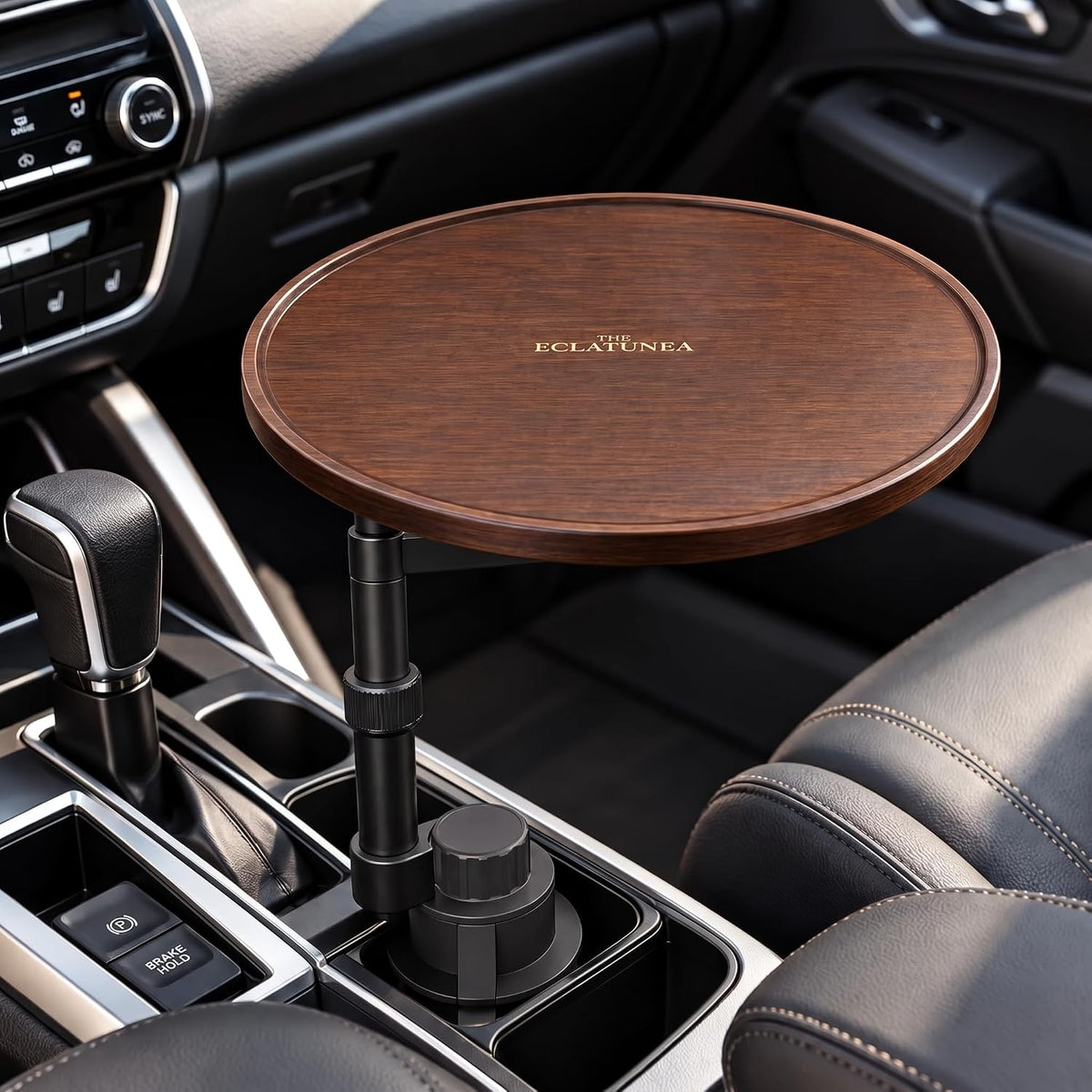 Car Cup Holder Tray Table - 360° Swivel Car Desk & Food Tray for Eating, Laptop Mount, Bamboo Car Organizer Table Accessories