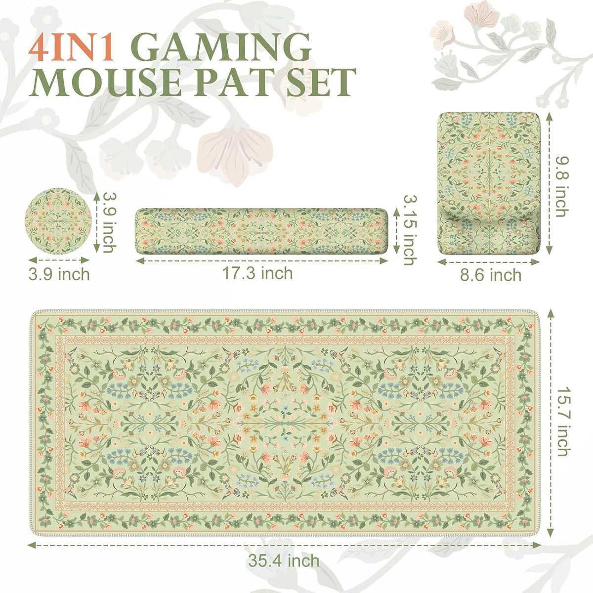 iCasso Mouse Pad with Wrist Rest, Large Desk Mat Set, Bean Green