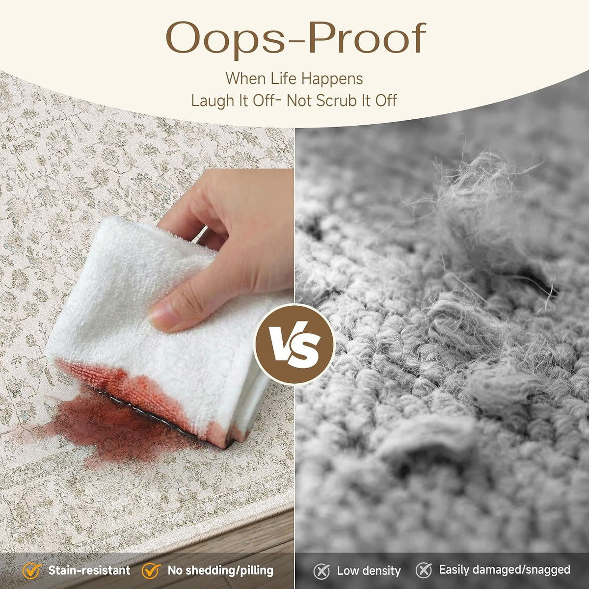 PureCozy 3x5 Beige White Area Rug Washable Non Slip Carpet Living Room