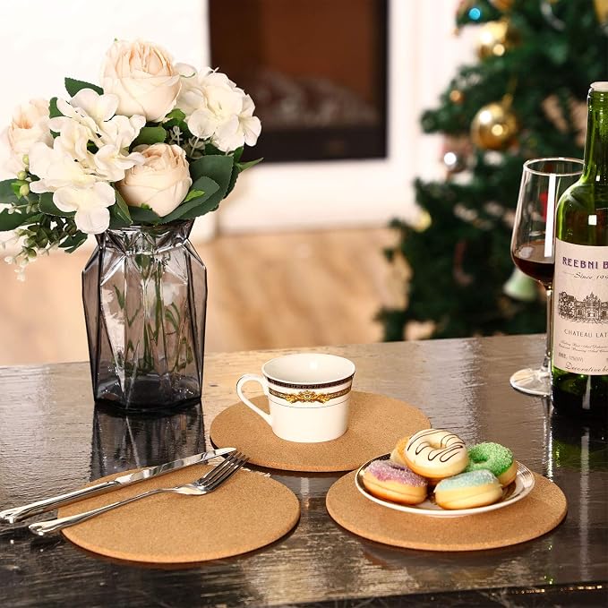 Boao 6 Pcs 8 Inch Round Absorbent Cork Coasters Wooden Cork Plant Coasters