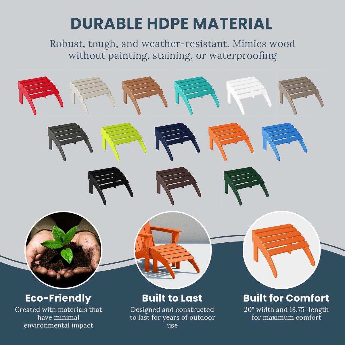 WO Home Furniture HDPE Folding Adirondack Ottoman, Orange