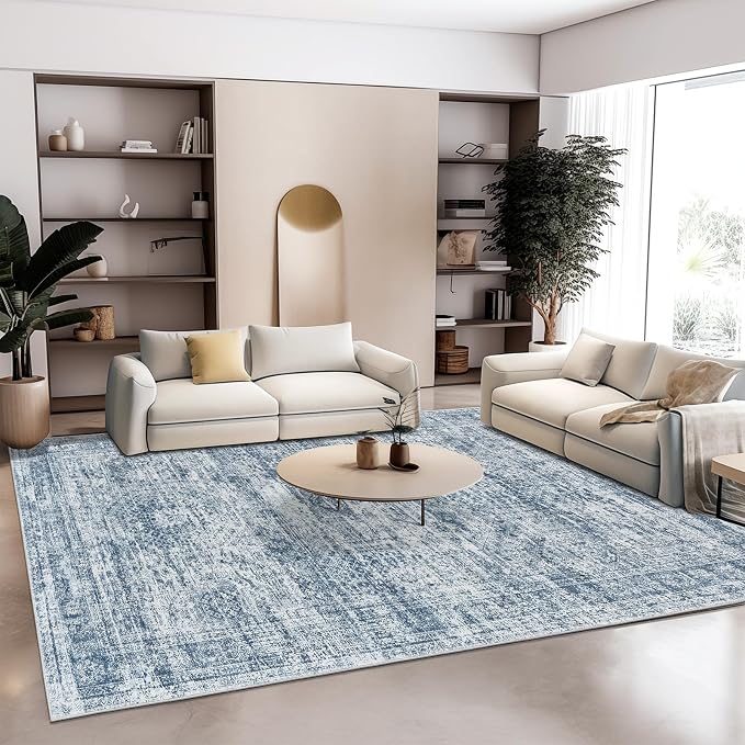 Soalmost 9x12 Area Rugs for Living Room, Non Slip Machine Washable Vintage Rugs