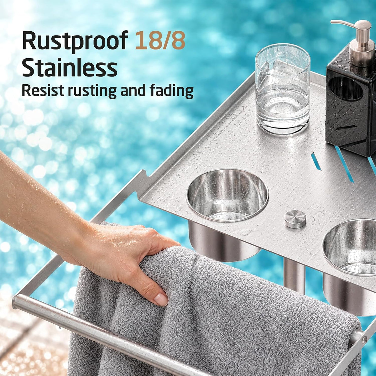 KES Outdoor Towel Rack for Hot Tub Pool, 13 Lb Natural Marble Weighted Base