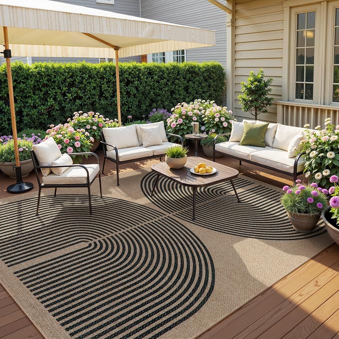 Lahome Enfys Modern Rainbow Easy Jute 9x12 Rug, Large Outdoor Patio Rug
