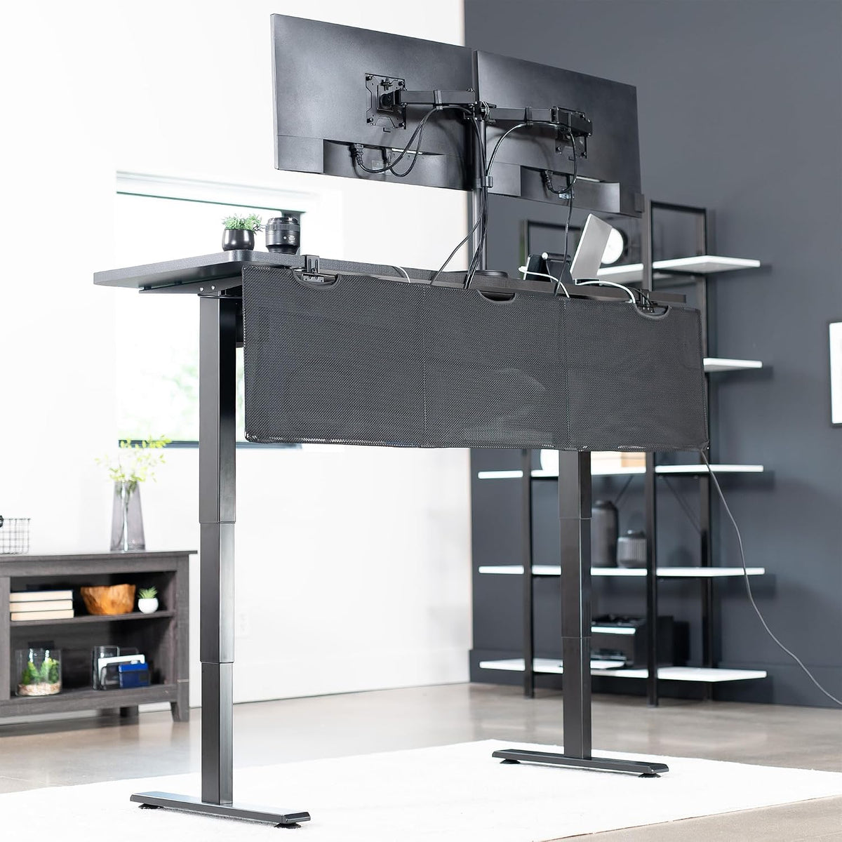 VIVO Black Clamp-on 60 inch Desk Cable Management Sleeve, DESK-SKIRT-60P