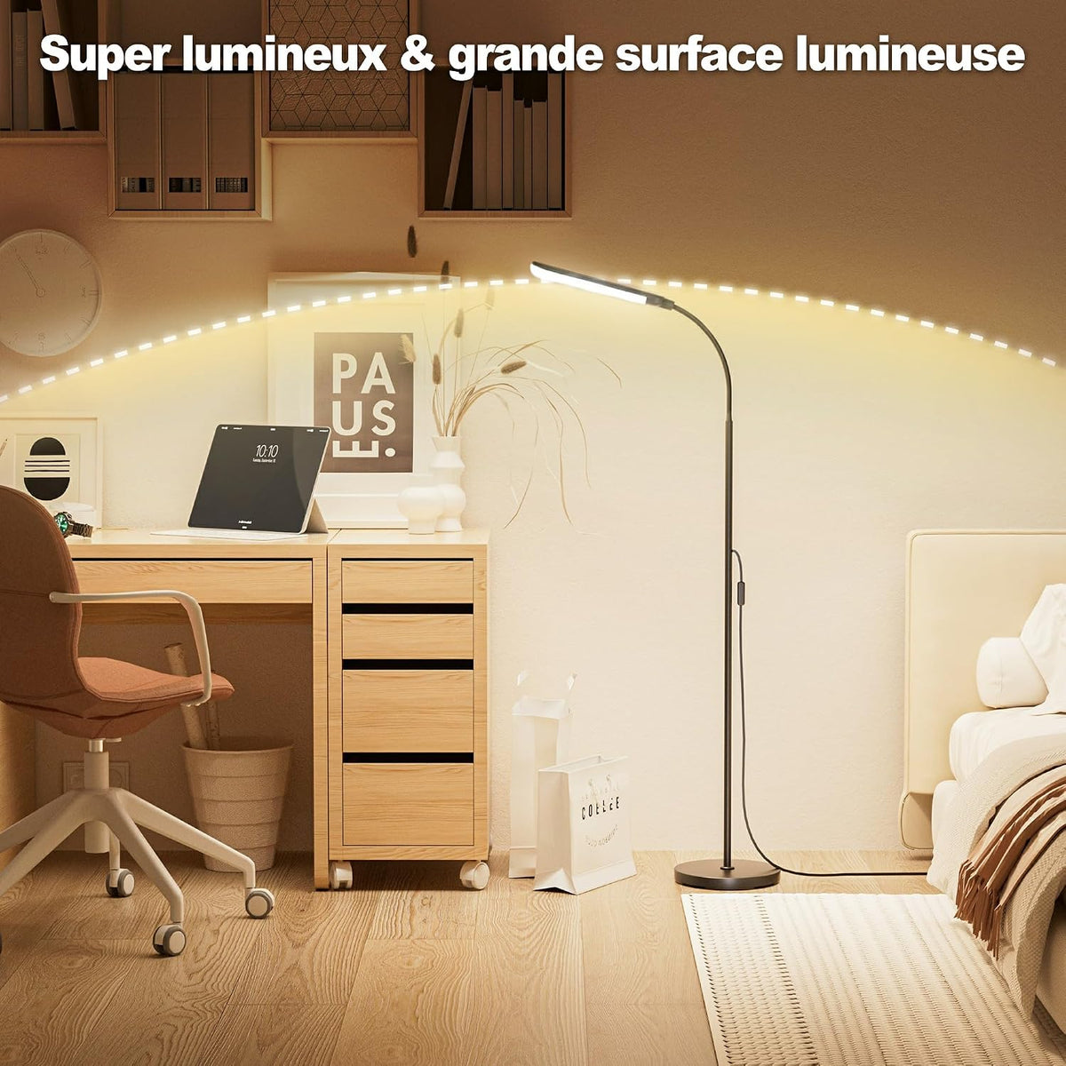 Floor Lamp, 18W 1800LM Super Bright LED Floor Lamps for Living Room with Remote, Stepless Dimming Color Temperature & Brightness, Modern Adjustable Neck Standing Lamp Ideal for Bedroom, Office, Study