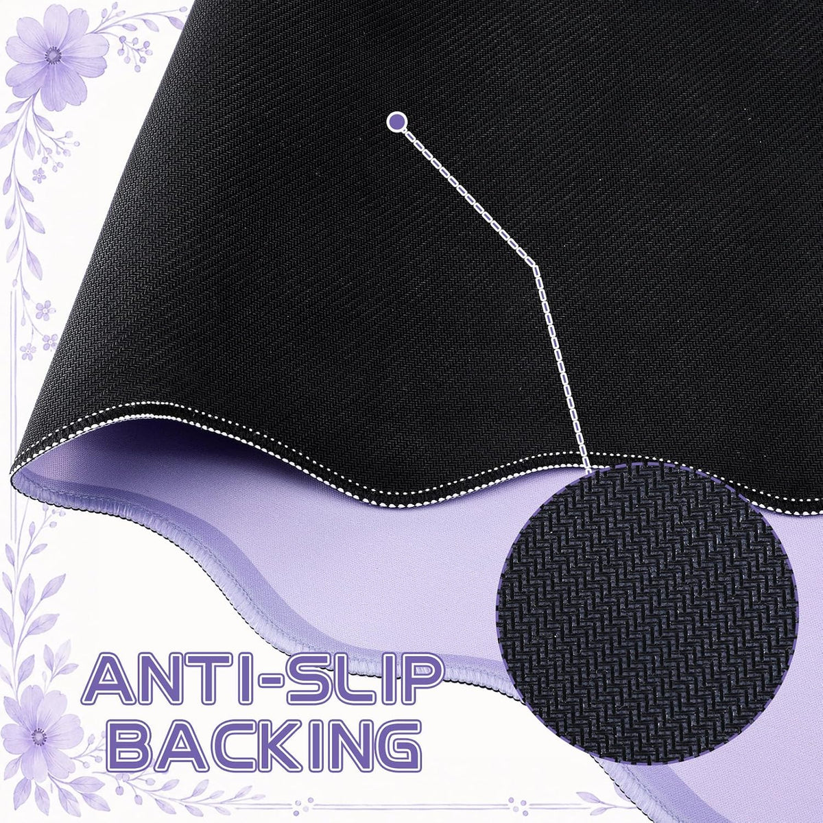 Sabary Scalloped Desk Mat Keyboard Mouse Pad Set Purple 35.5 x 15.7 Inch
