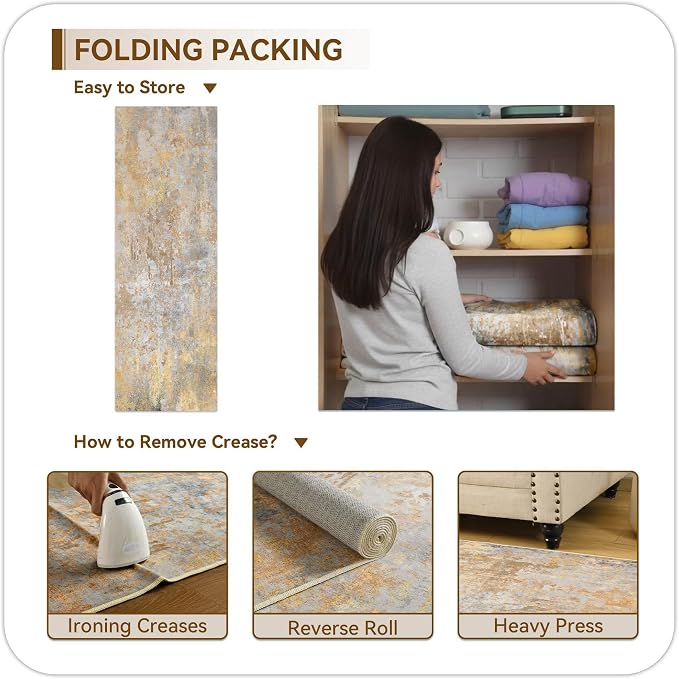 2x5 Beige Gold Rug Runners for Hallways Kitchen Non Slip Washable Entryway