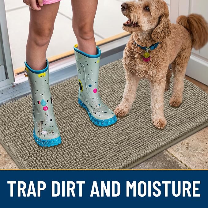 Smiry Dog Door Mat for Muddy Paws 30x20, Absorbent Dirt Trapper, Non-Slip