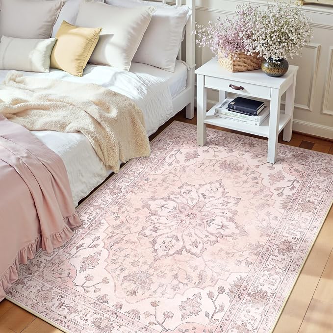 RELEANY Area Rugs 3'x4' Washable Non-Slip, Floral Vintage Distress Medallion