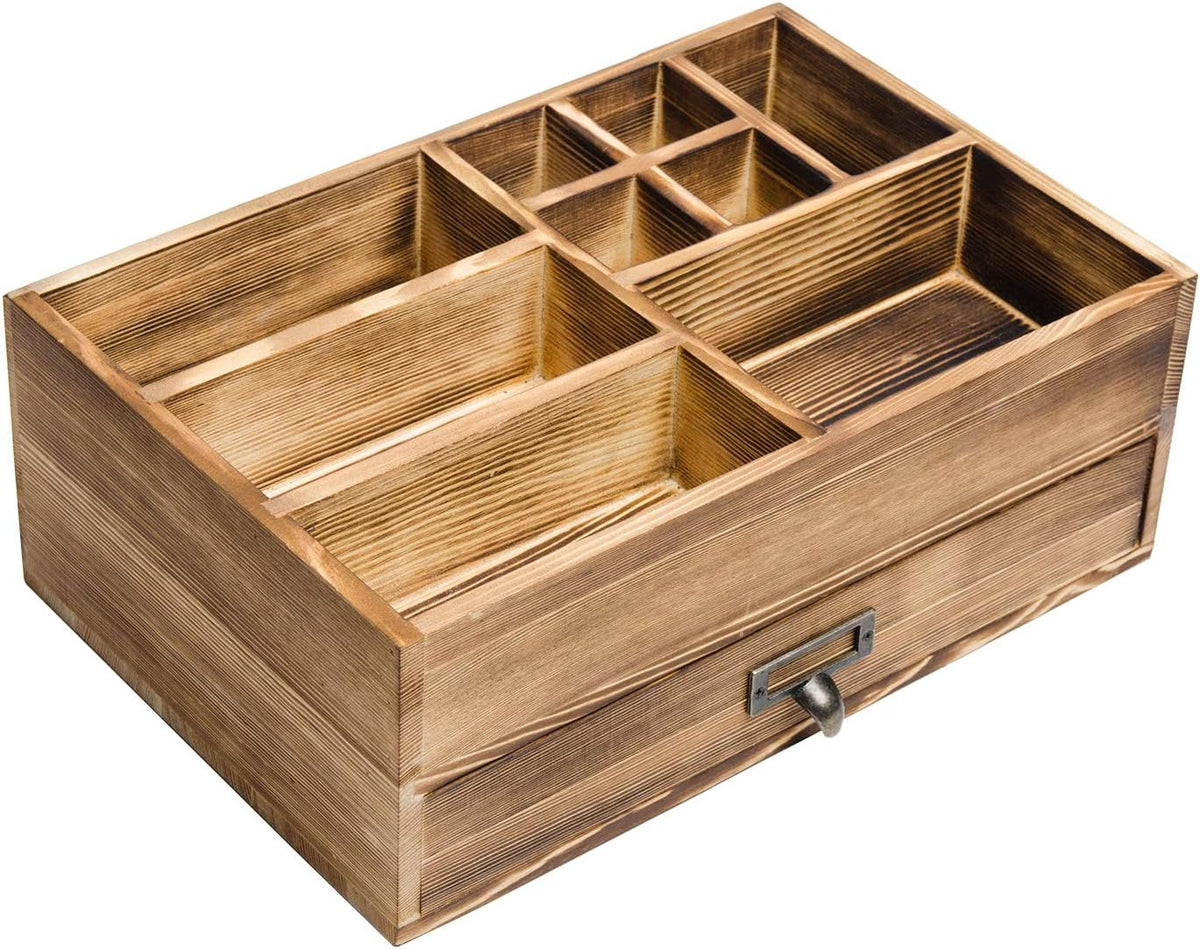 Rustic Wooden Organizer Cosmetic Storage Cabinet Makeup Display Box Office Supplies Desktop Vanity Drawers Multiple Compartments Brown Tabletop Caddy Accessary Sorter Brush Holder Home