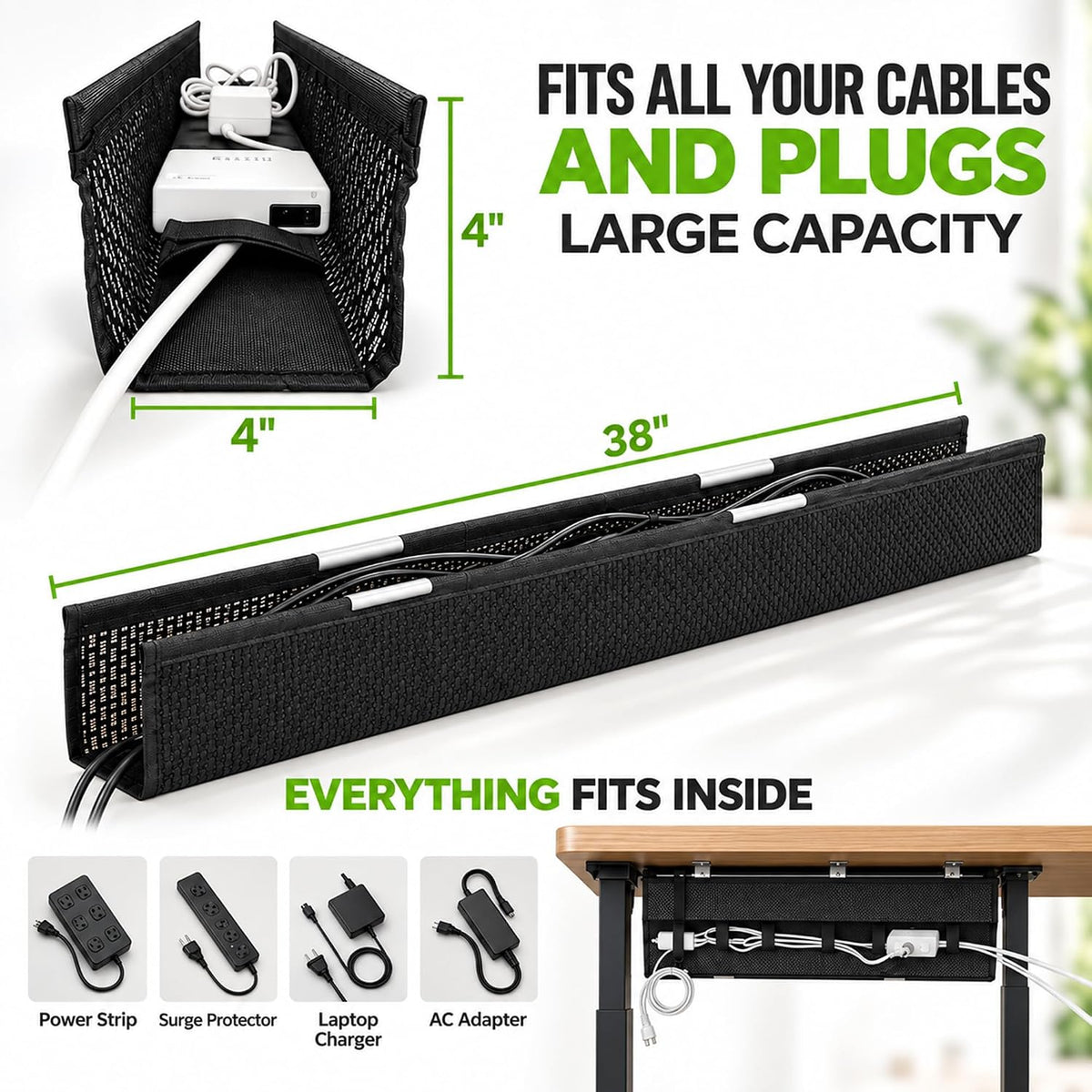 Perfect POSTURE Mesh Cable Management Tray Under Desk Cord Organizer - 38"