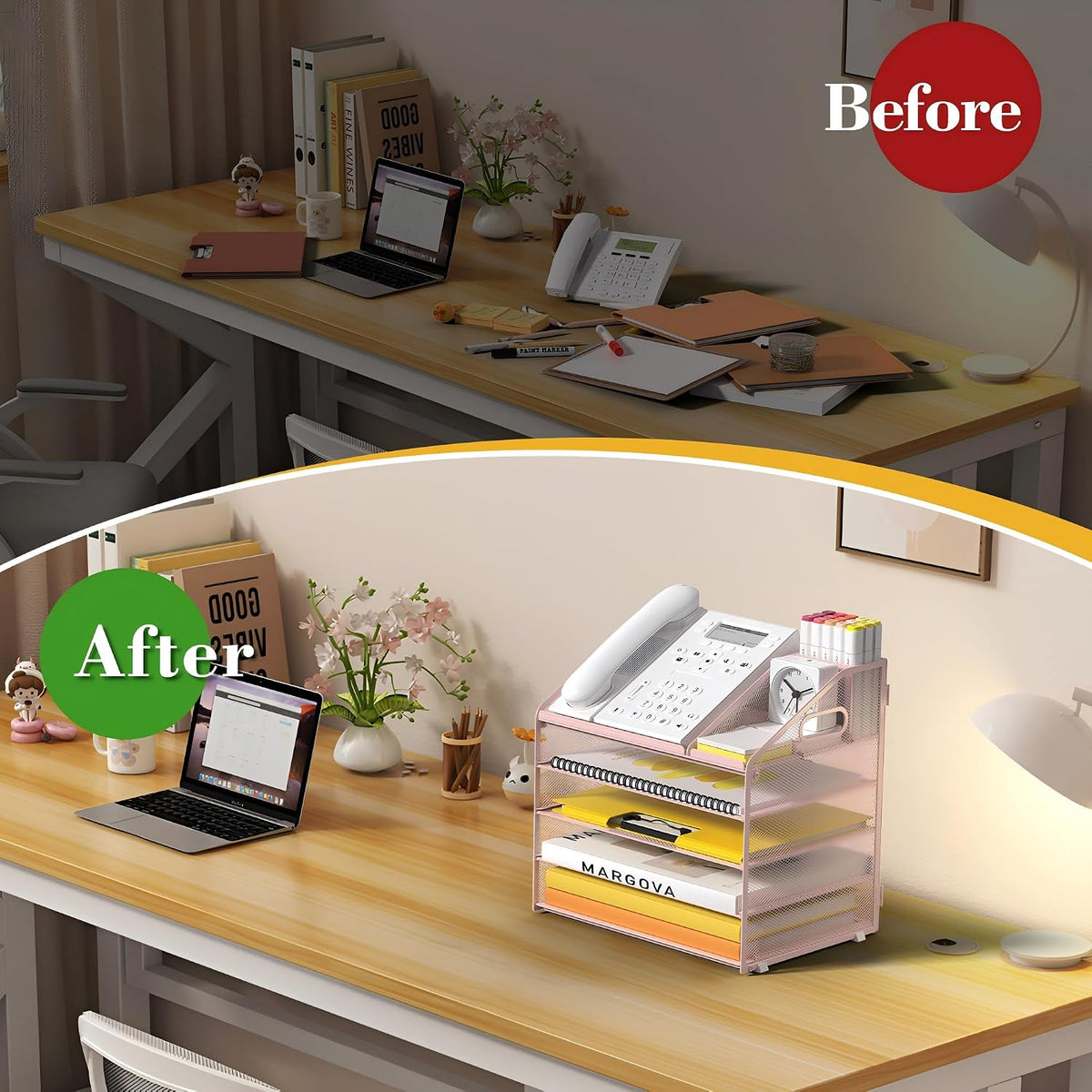 5 Tier Mesh Desk Organizer with Pen Holder and Handle Letter Tray