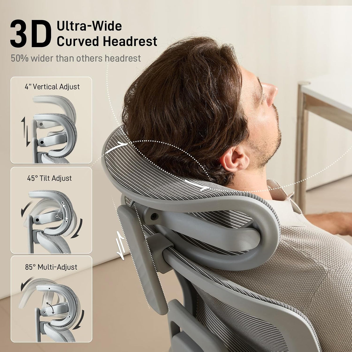 FLOW360 Ergonomic Mesh Office Chair with Footrest, Big&Tall Chair Gray FM