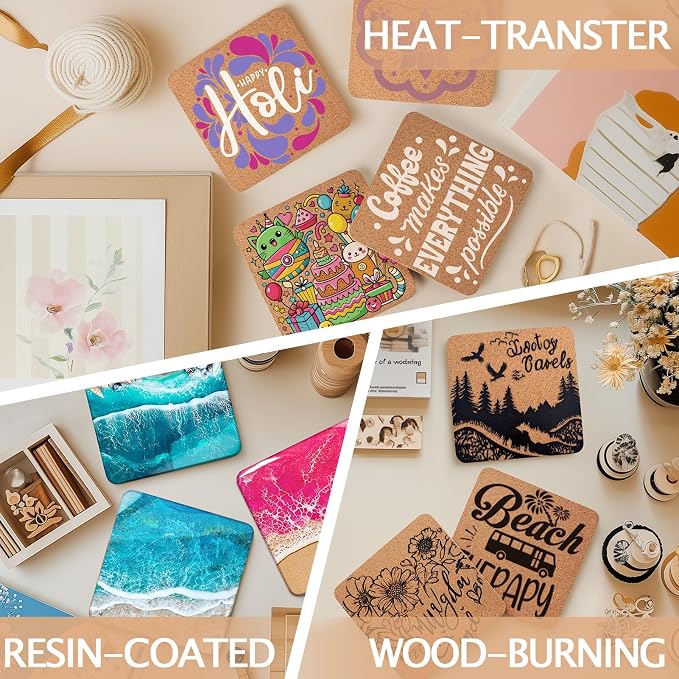 160 PCS Cork Coasters for Laser Engraving, Thick Absorbent Blank Coasters | 4