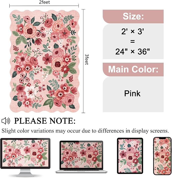 DUKINO 2x3 Entryway Rug, Floral Washable Indoor Door Mat