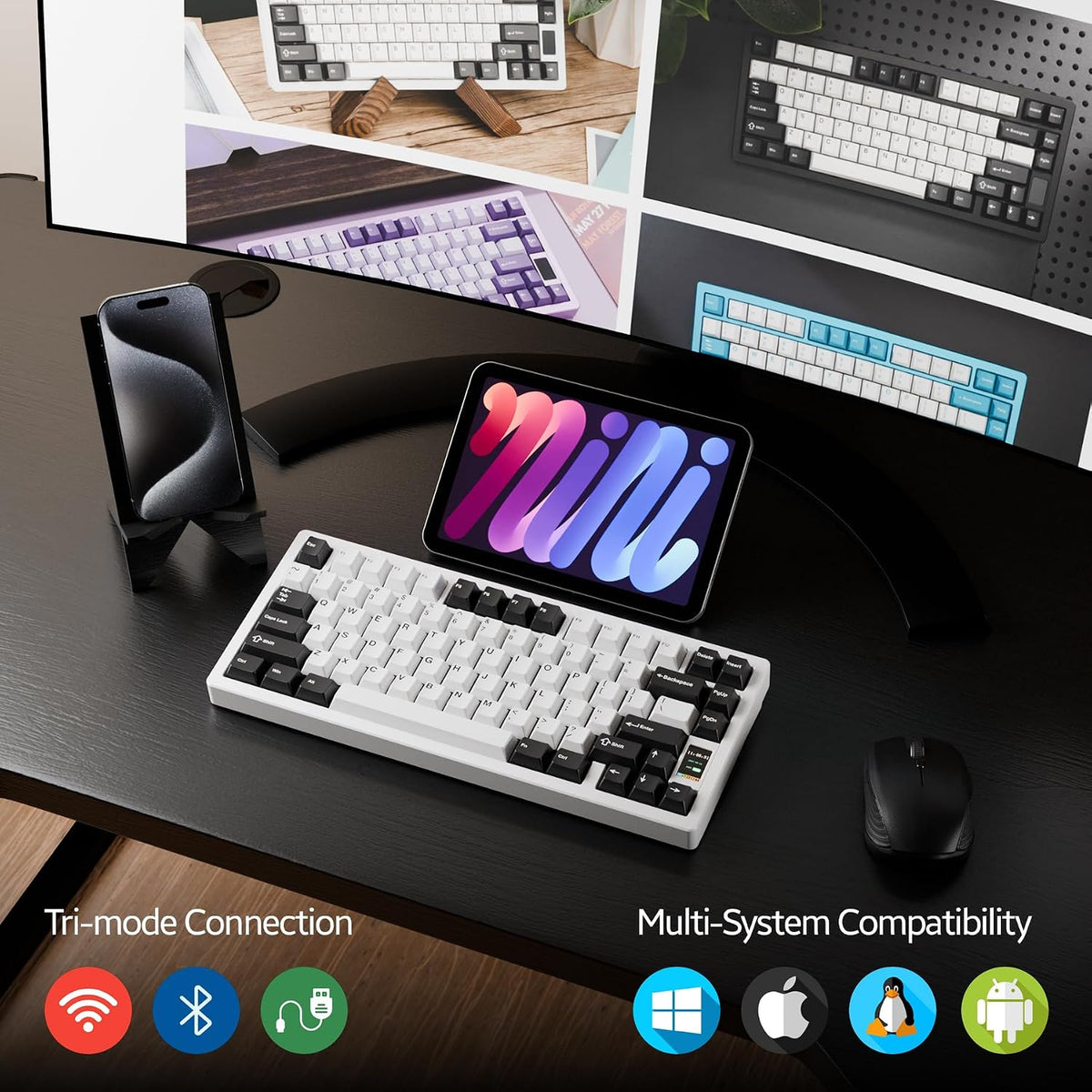 OOCTPK Chilkey ND75 Aluminum Keyboard 75% Percent Wireless Gaming Mechanical Keyboard with LCD Screen, Quick Assembly, BT/2.4G/USB-C, Hot Swappable Per-Key RGB Custom Keyboard for Laptop Office PC