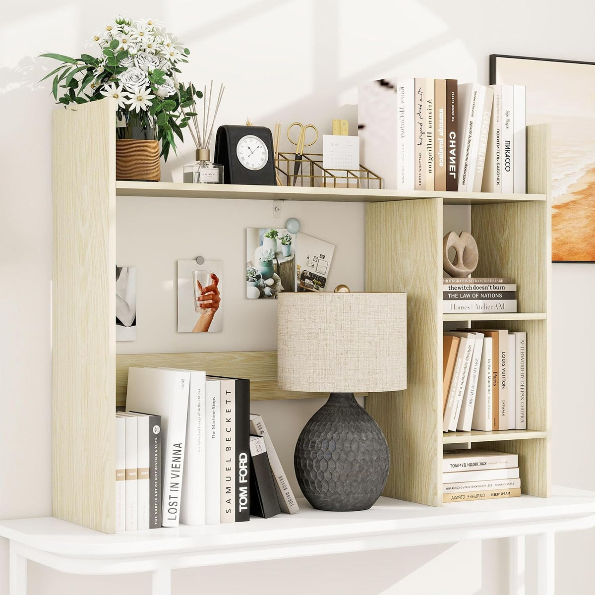 FTZxHKLX Desktop Bookshelf, 37.4" Wood Desk Hutch for Computer Desk