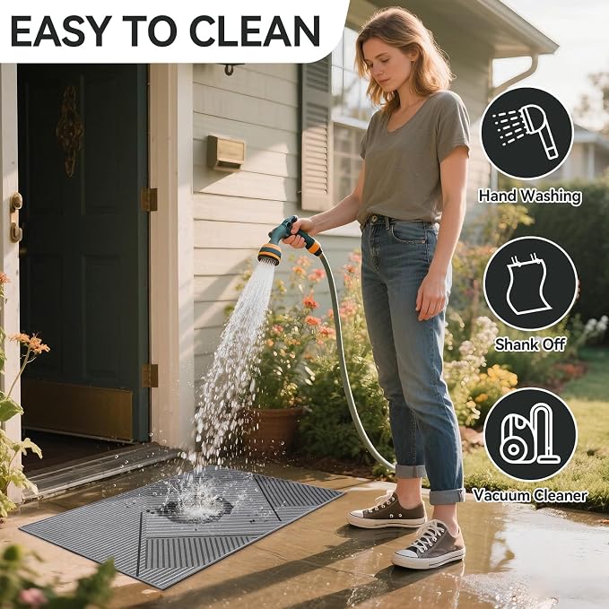 Front Door Mat 31''x47'', Non Slip Absorbent Dirt Resist Washable Low-Profile