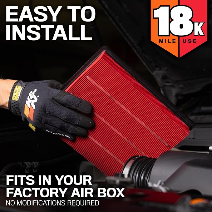 K&N Engine Air Filter: Long Life 18, 000 Mile Replacement Air Filter: Compatible