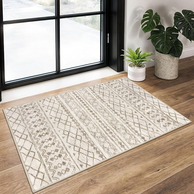 KUTA Washable Non-Slip Rugs for Entryway 2x3, Ultra Soft Vintage Geometric