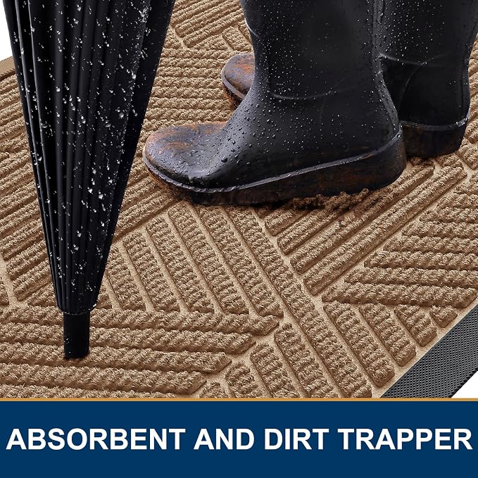 Smiry Front Door Mat Outside Entrance, Heavy Duty Sturdy Natural Rubber Doormat