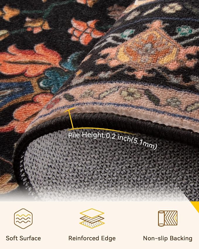 RELEANY Area Rugs Runner 2'x8' Washable Non-Slip, Floral Vintage Distress