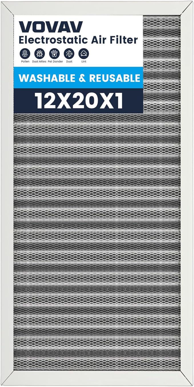 12x20x1 Air Filter-MERV 8, Washable & Reusable Electrostatic Air Filter