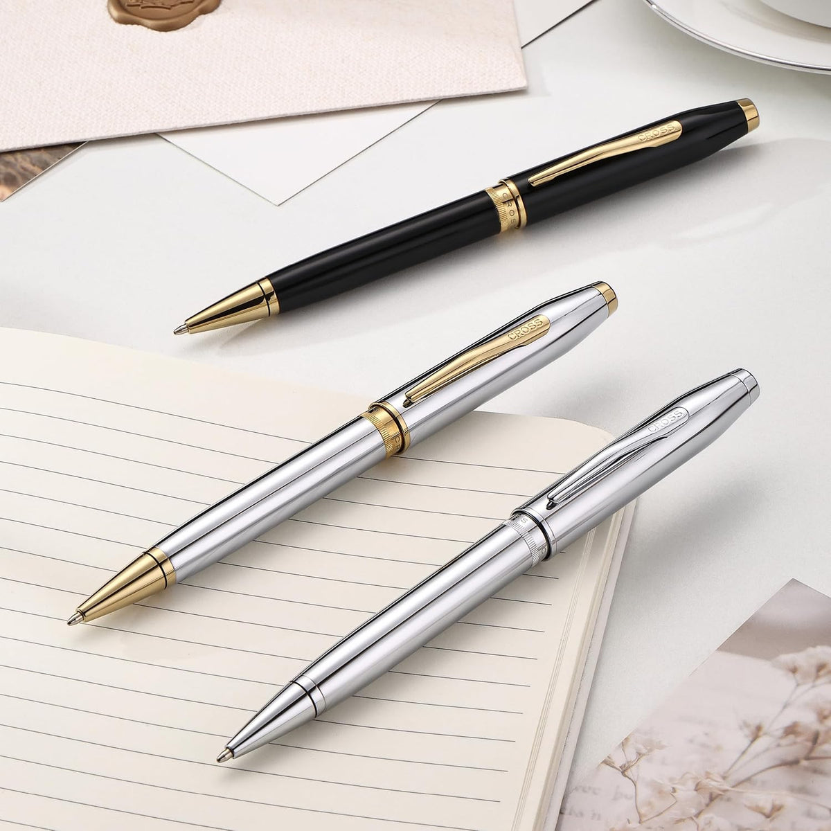 Cross Foundry Polished Chrome Gold Ballpoint Pen, Medium Point, Black Ink