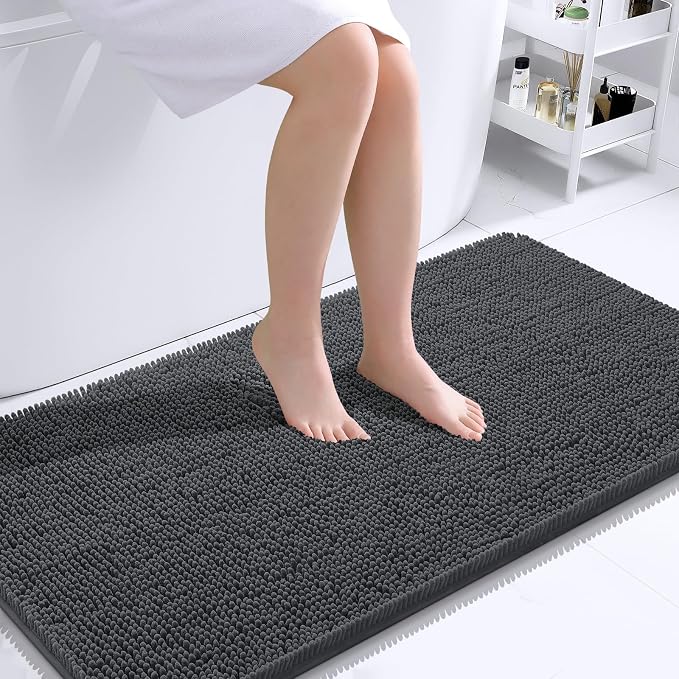OLANLY Bathroom Runner Rugs 44x24, Soft Absorbent Chenille Bath Rugs, Rubber