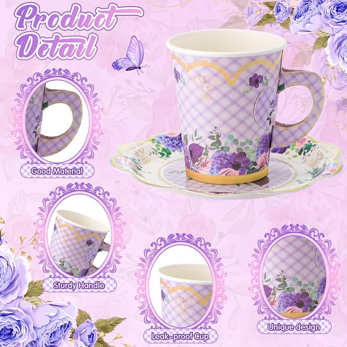 Tioncy 100 Pcs Tea Party Decorations Include 50 Pieces 9 oz Paper Tea Cups