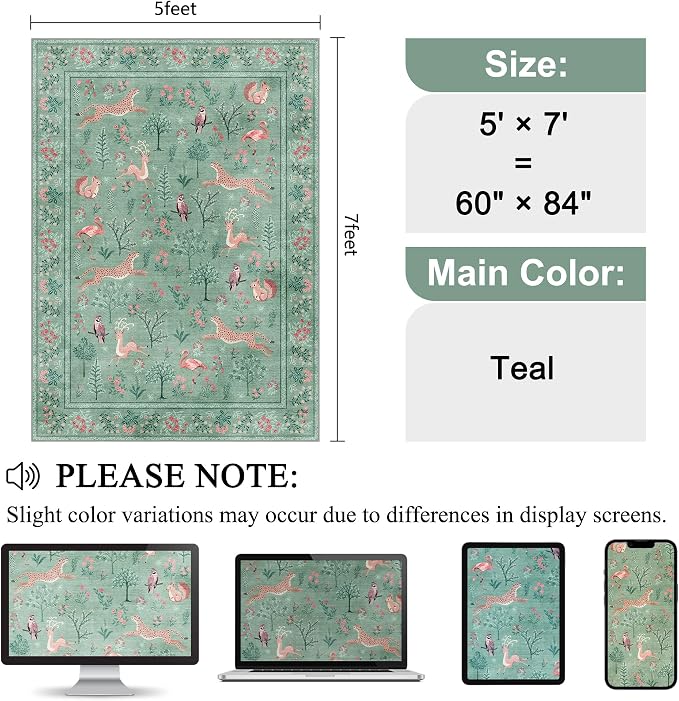 DUKINO 5x7 Rug, Washable Animal Living Room Rug