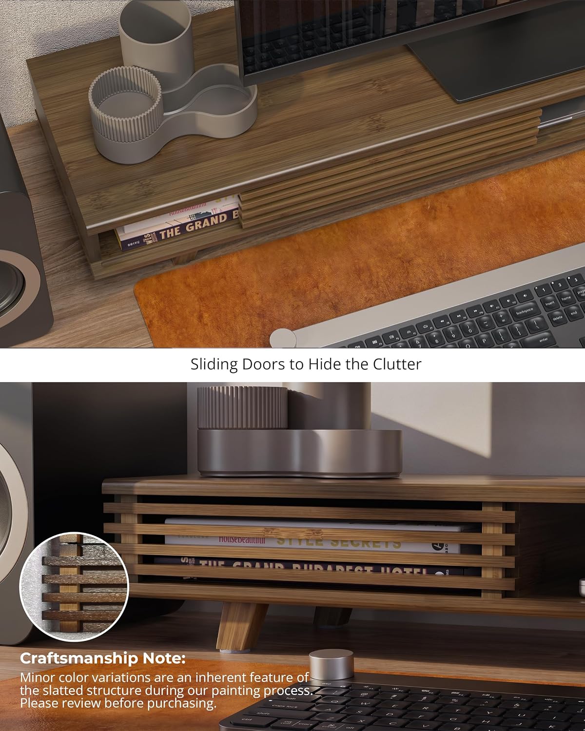 Computer Monitor Stand with Sliding Door,42 Inch,Toasted Bamboo
