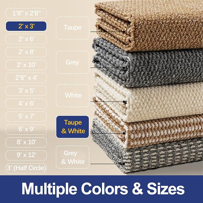 Dirt Trapping Door Mat 24x36, Taupe & White Faux Jute Entryway Rug | Low-Profile