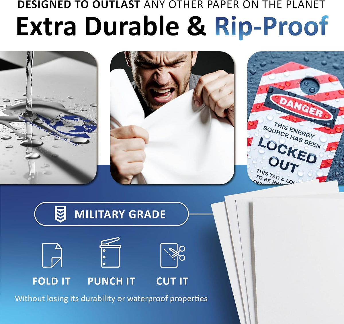 TerraSlate Waterproof Rip-Proof Paper, 5 Mil 8.5" x 14", Legal Size, White,100 Sheets I Rain/Weather/Rip-Proof Printing, Laser Printer and Laser Copier Compatible