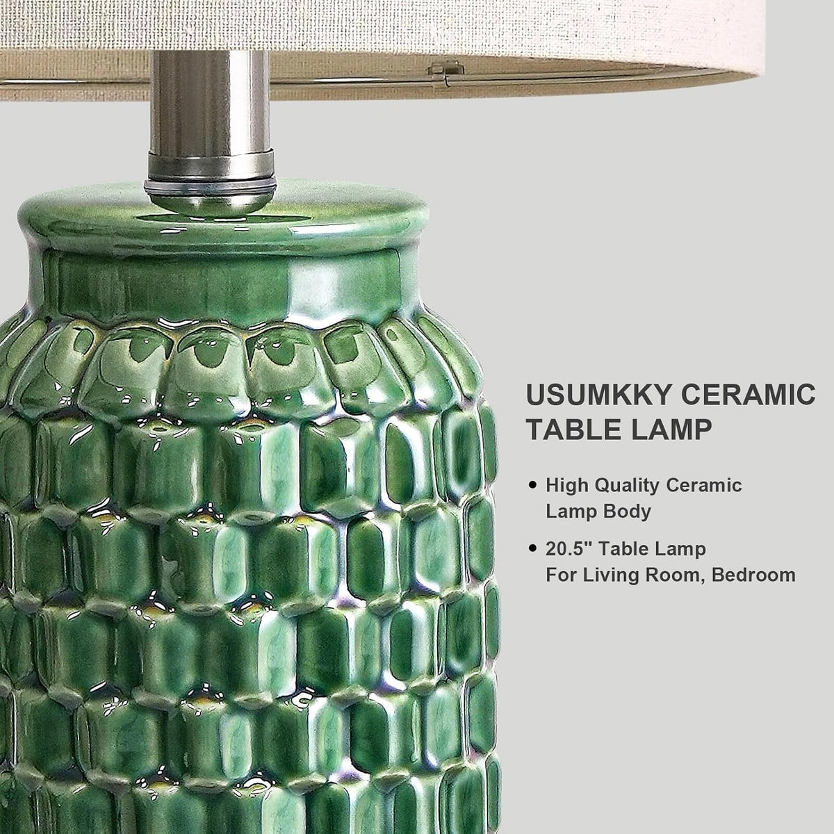 USumkky 20.5" Ceramic Table Lamps Set of 2 - Modern Farmhouse & Boho Style, Bedside Nightstand Lamps for Bedroom, Living Room End Table Lamps, Small Desk Lamp(Green)