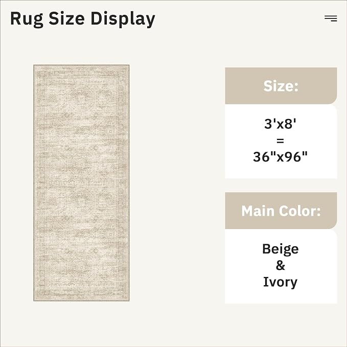 Soalmost Runner Rug 3x8 Washable Non-Slip Hallway Runner Rugs