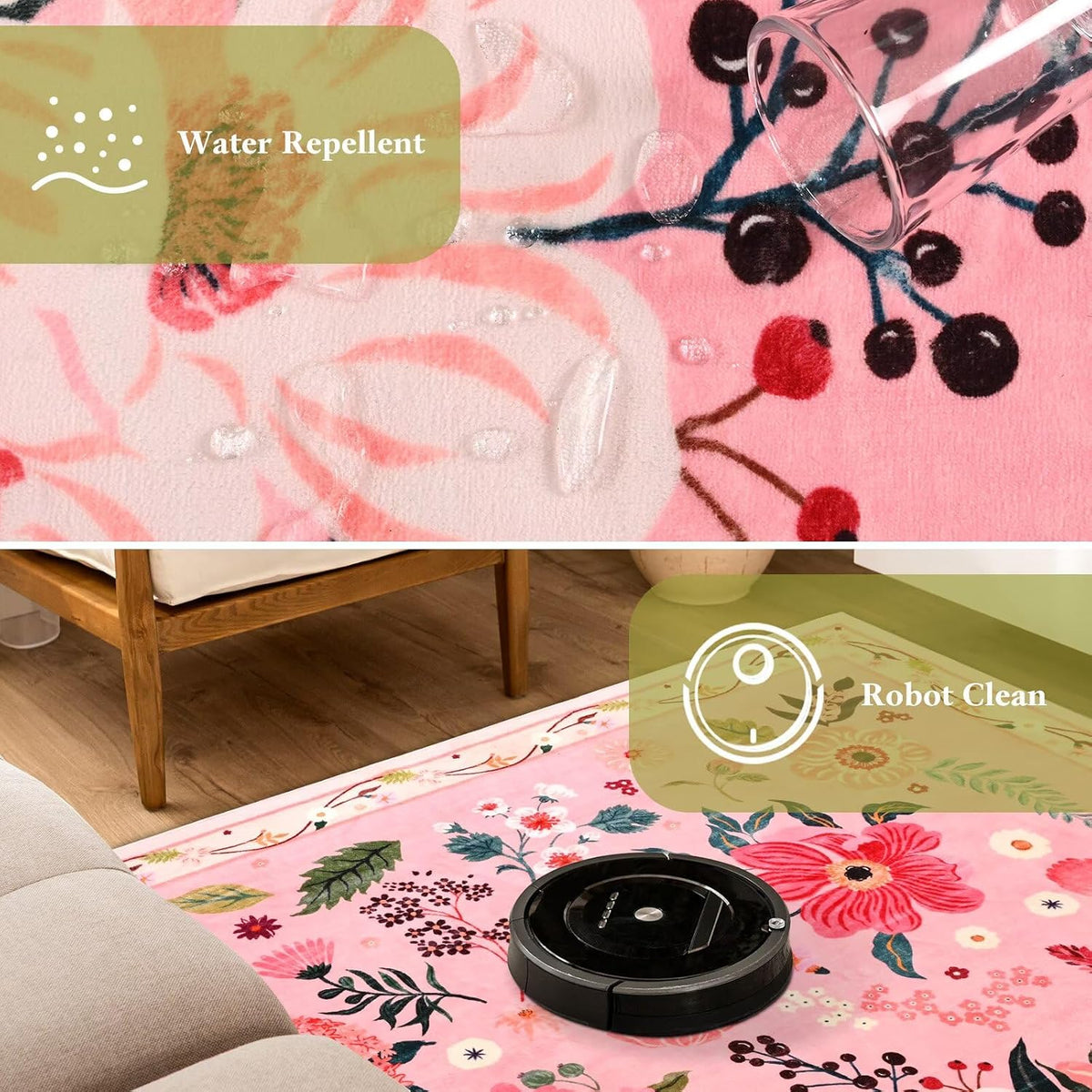 Macgace Floral Area Rug for Living Room, Machine Washable 5x7 Pink Rugs